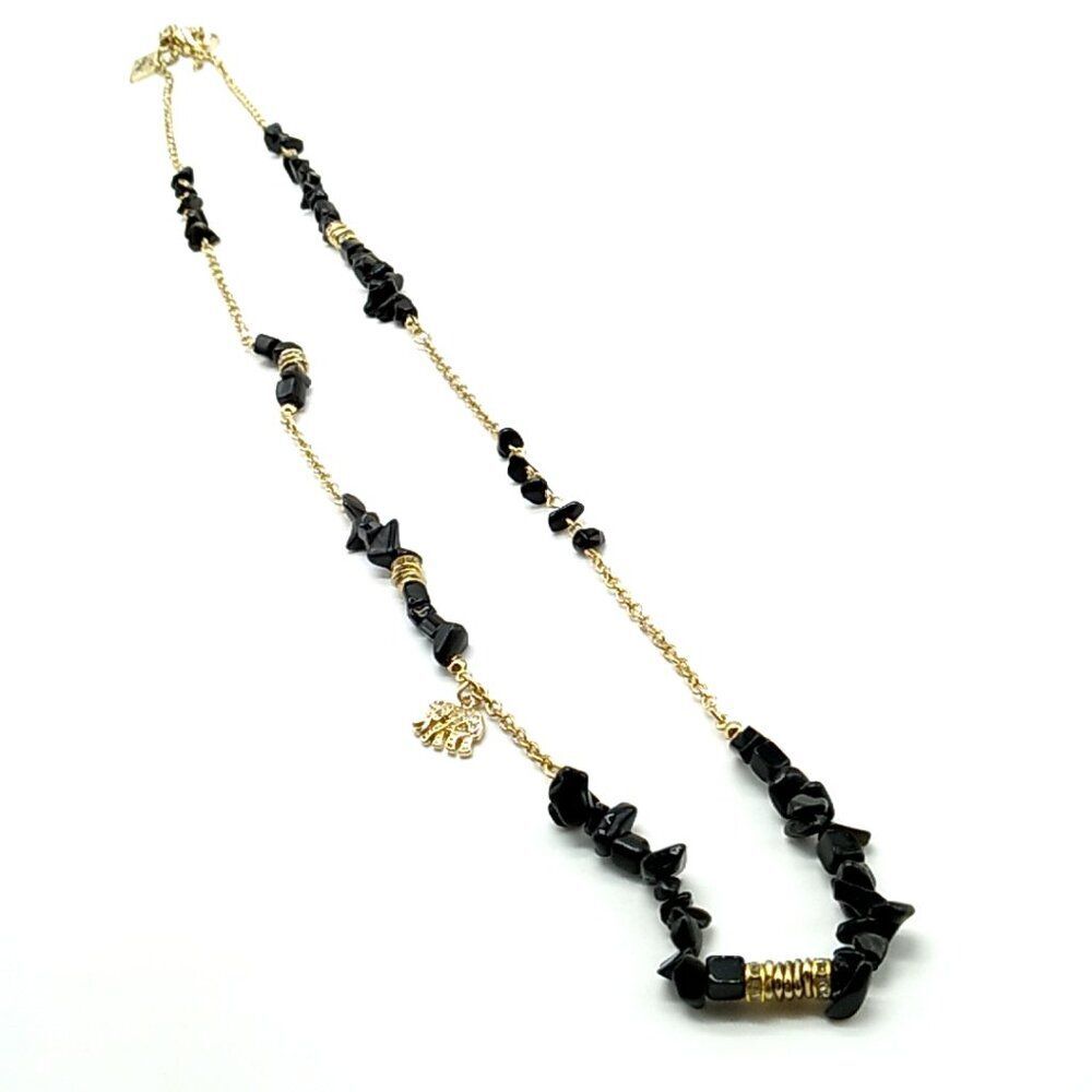 Sequin NY Asymmetrical Black Obsidian Chip Crystal Spacers Elephant Gold-tone